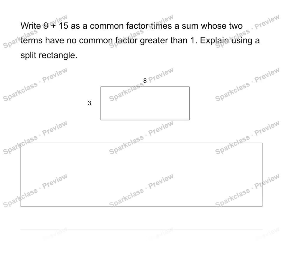 Use the distributive property with common factors — Grade 6 problem preview