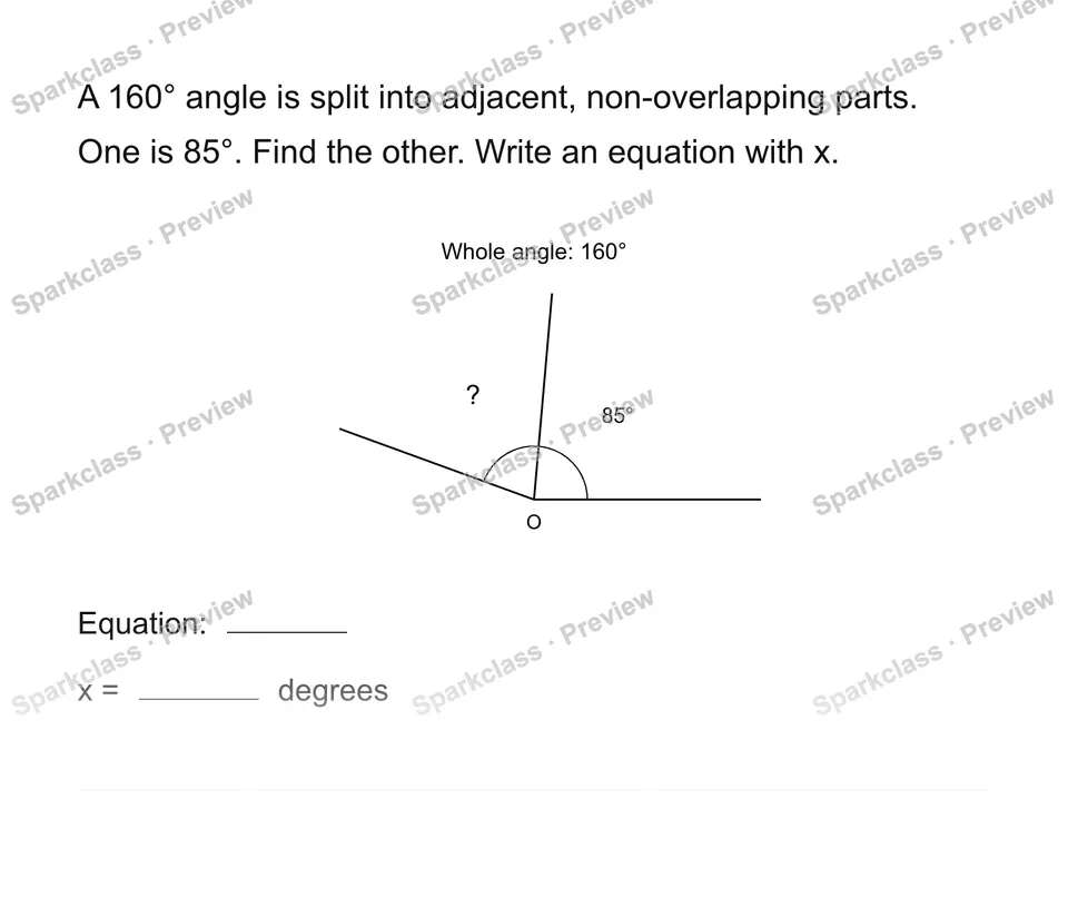 Find an unknown angle — Grade 4 problem preview