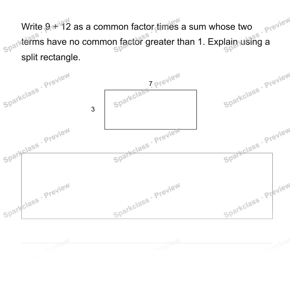 Use the distributive property with common factors — Grade 6 problem preview