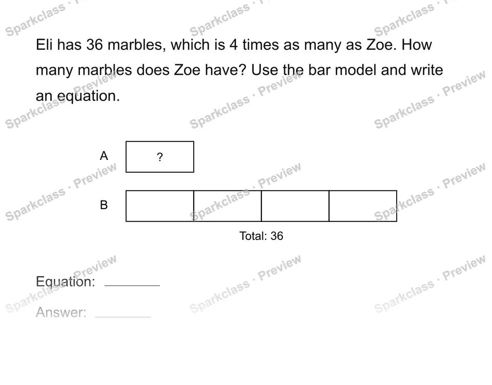 Model an unknown quantity — Grade 4 problem preview