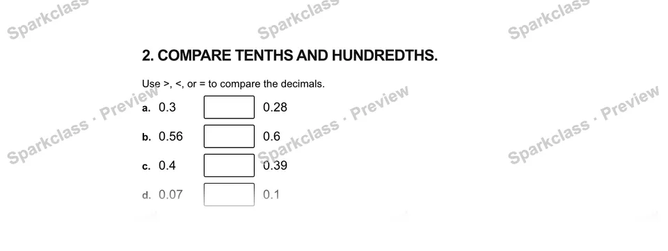 2Compare tenths and hundredths. — Grade 5 problem preview