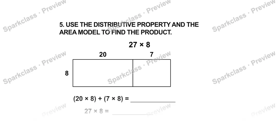 5.Use the distributive property and the — Grade 5 problem preview