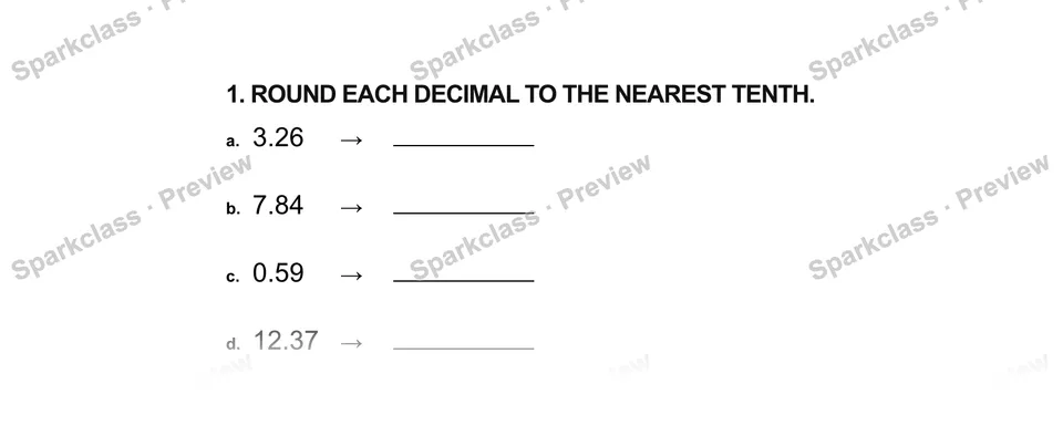 1.Round each decimal to the nearest tenth. — Grade 5 problem preview