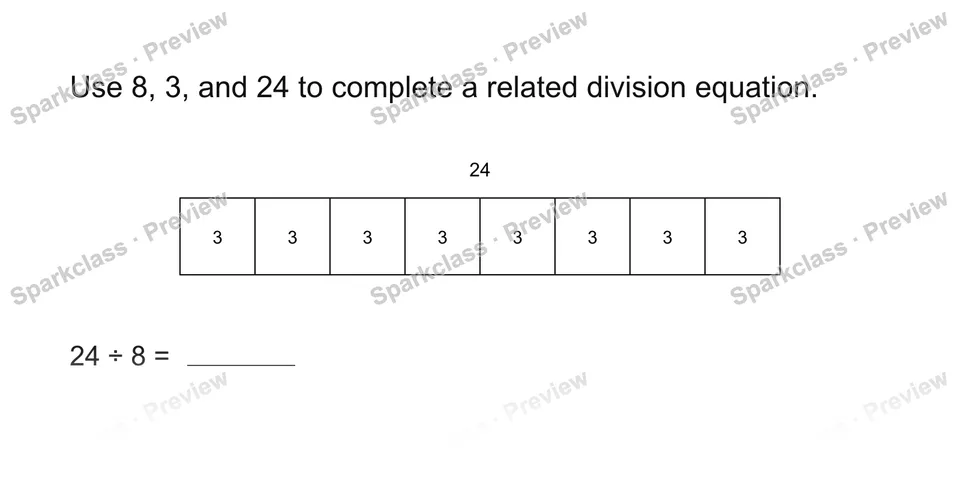 Complete the fact family — Grade 3 problem preview