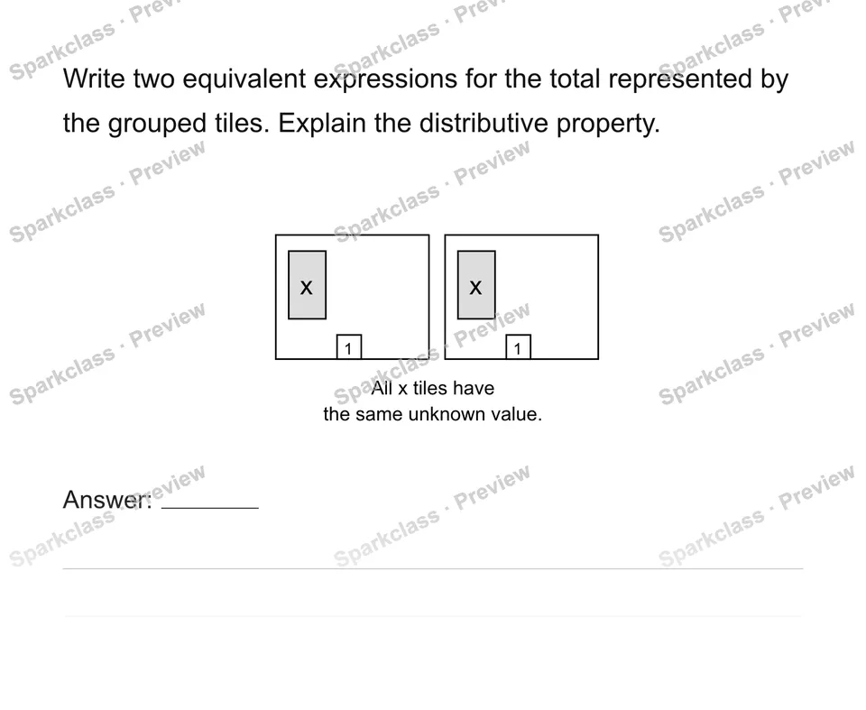 Generate and justify equivalent expressions — Grade 6 problem preview