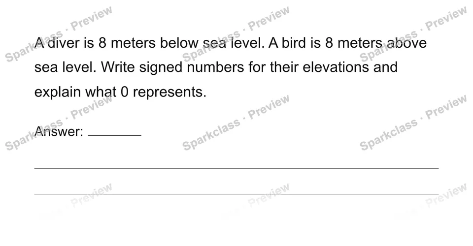 Interpret zero and signs — Grade 6 problem preview