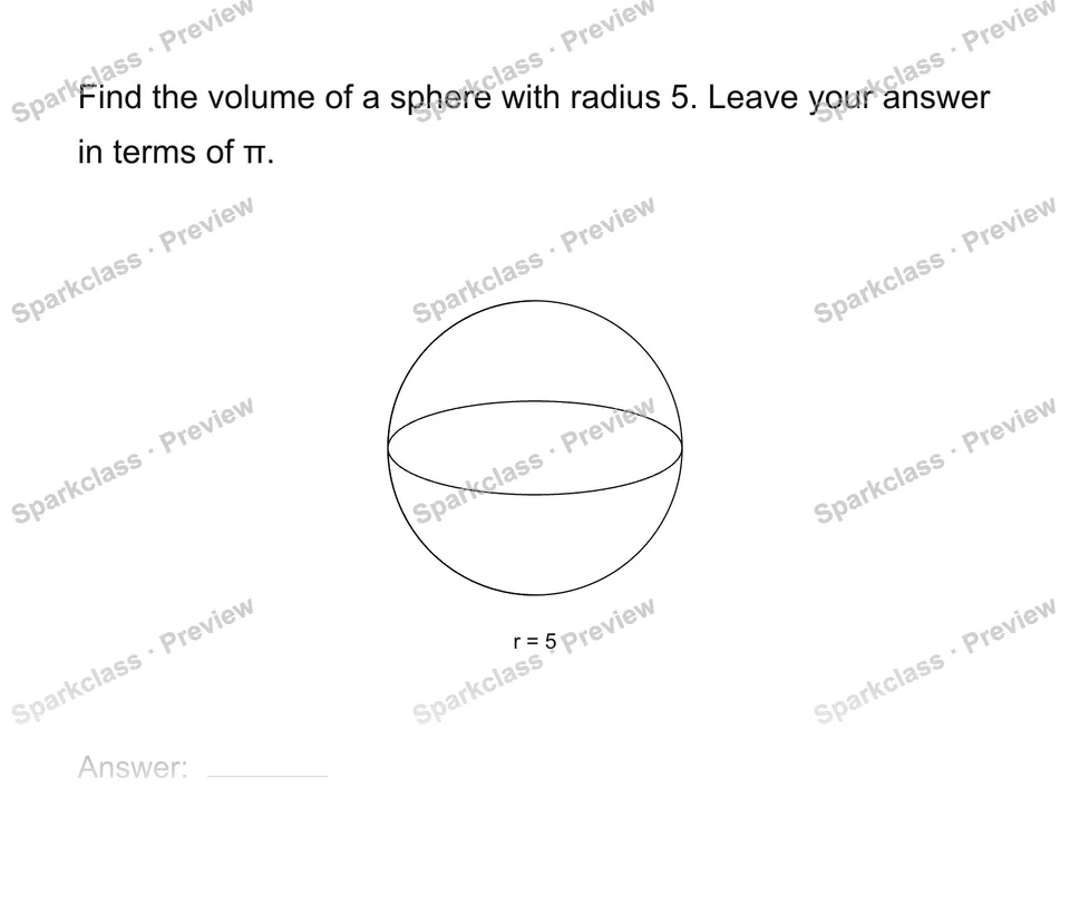 Find a cone or sphere volume — Grade 8 problem preview