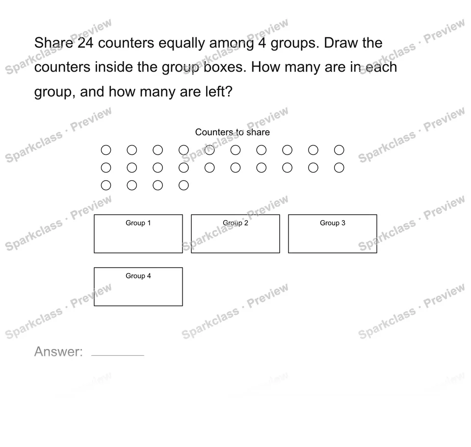 Share counters equally — Grade 4 problem preview