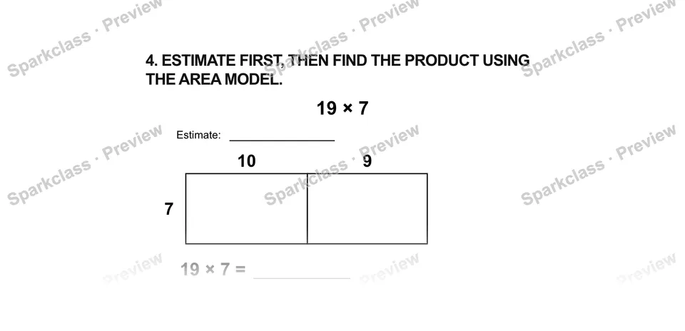 4.Estimate first, then find the product using the area model. — Grade 5 problem preview
