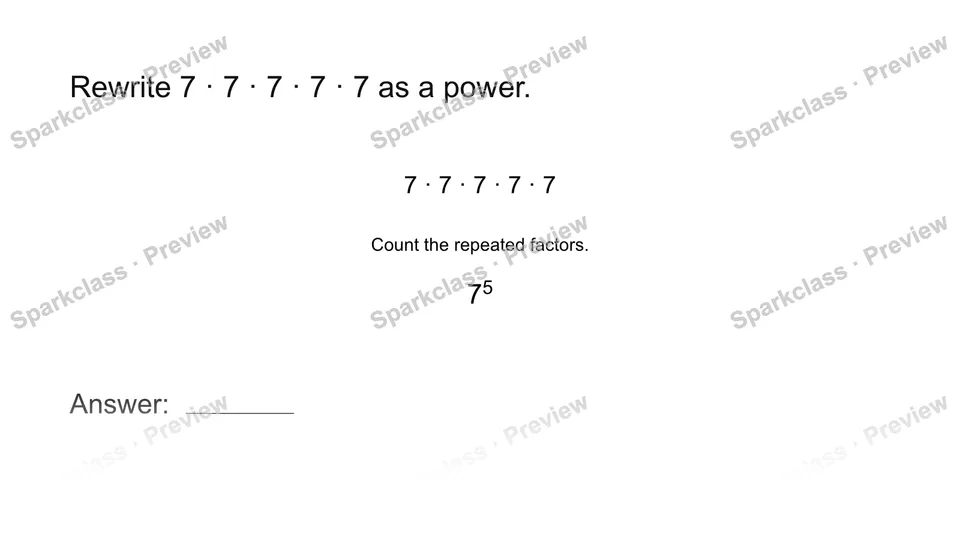 Rewrite repeated multiplication — Grade 8 problem preview