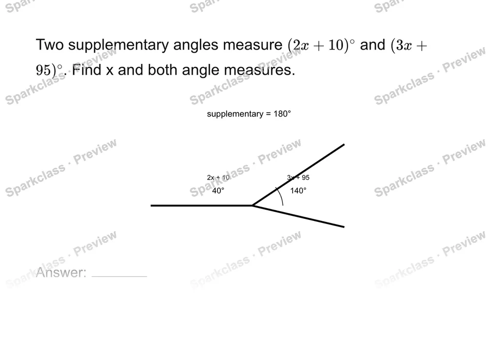 Solve an angle relationship — Grade 7 problem preview