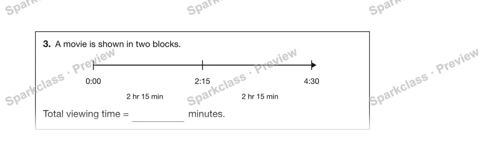 3.A movie is shown in two blocks. — Grade 5 problem preview