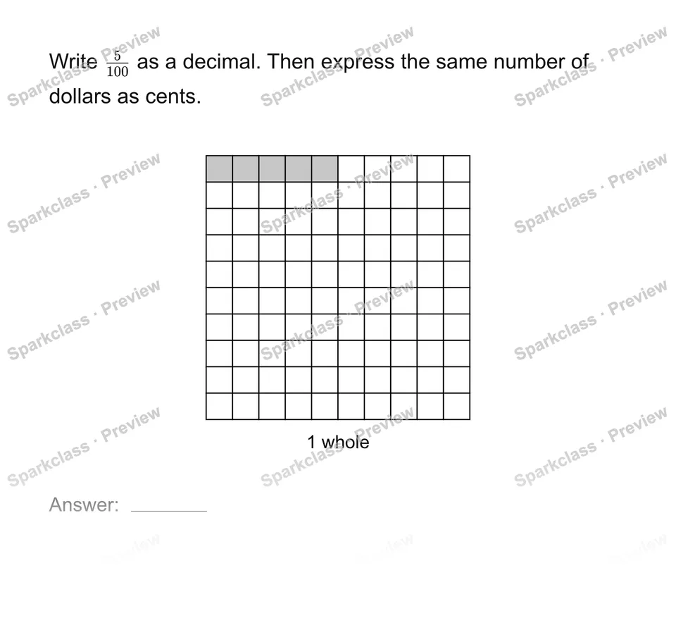 Write hundredths as decimals — Grade 4 problem preview