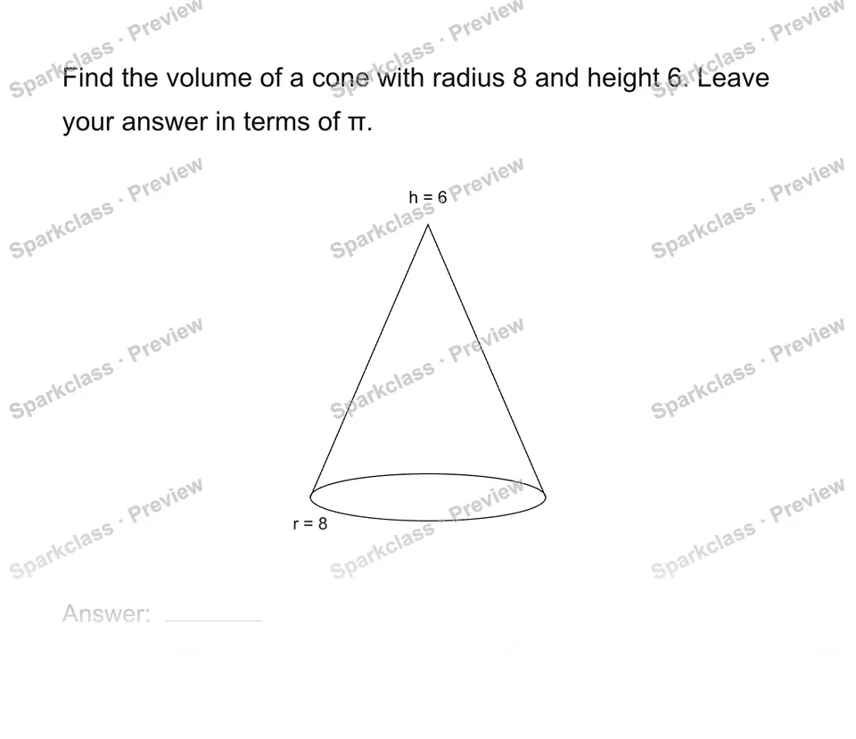 Find a cone or sphere volume — Grade 8 problem preview