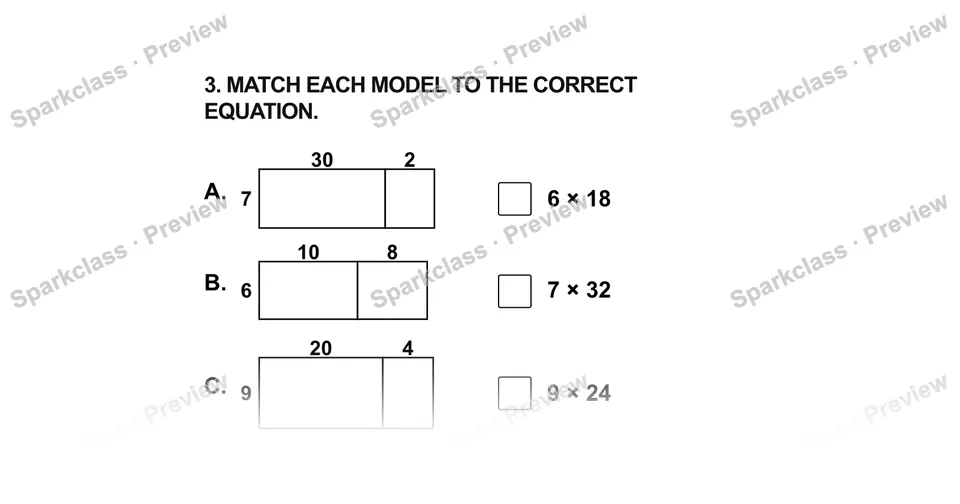 3.Match each model to the correct equation. — Grade 5 problem preview