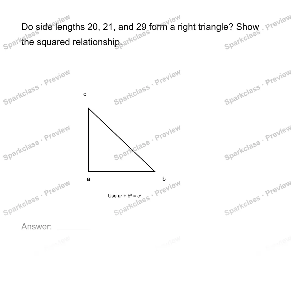 Test for a right triangle — Grade 8 problem preview