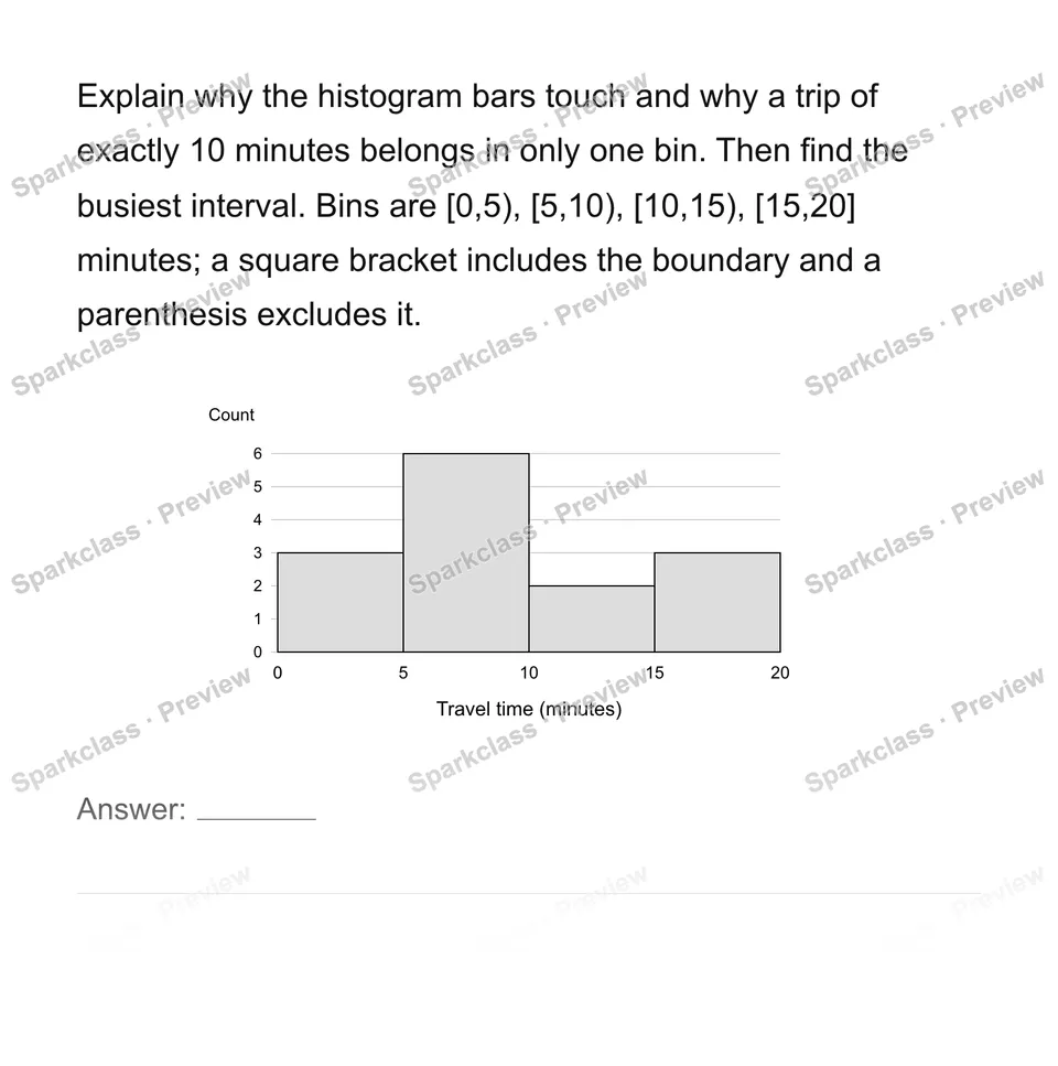 Construct and interpret equal-width histograms — Grade 6 problem preview