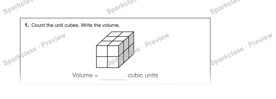 1.Count the unit cubes. Write the volume. — Grade 5 problem preview