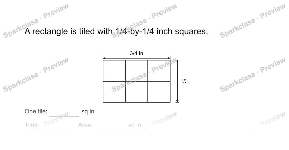 A rectangle is tiled with 1/4-by-1/4 inch squares. — Grade 5 problem preview