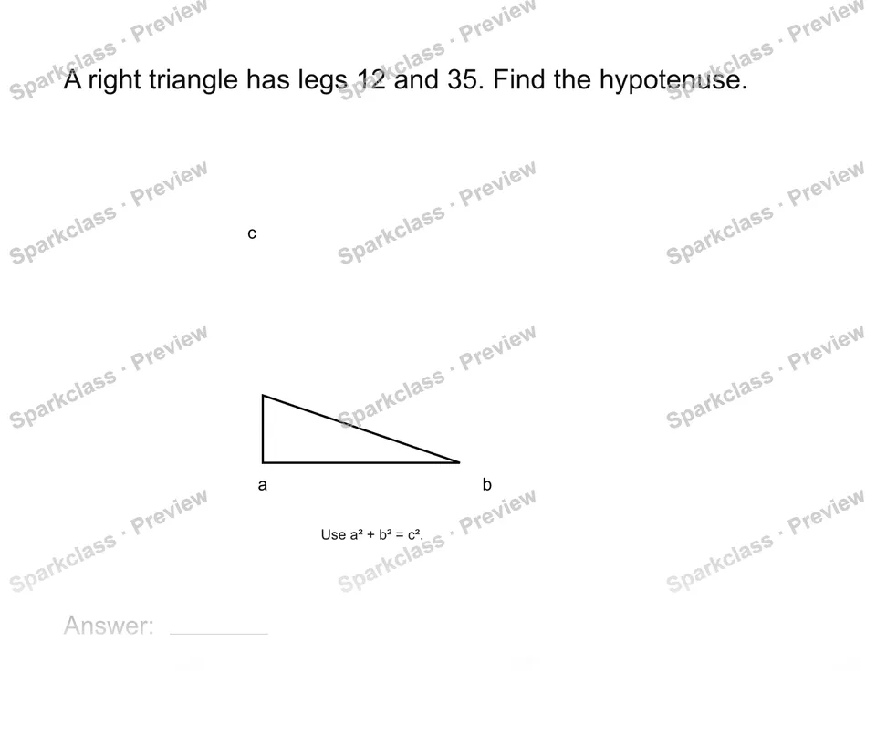 Find a hypotenuse — Grade 8 problem preview