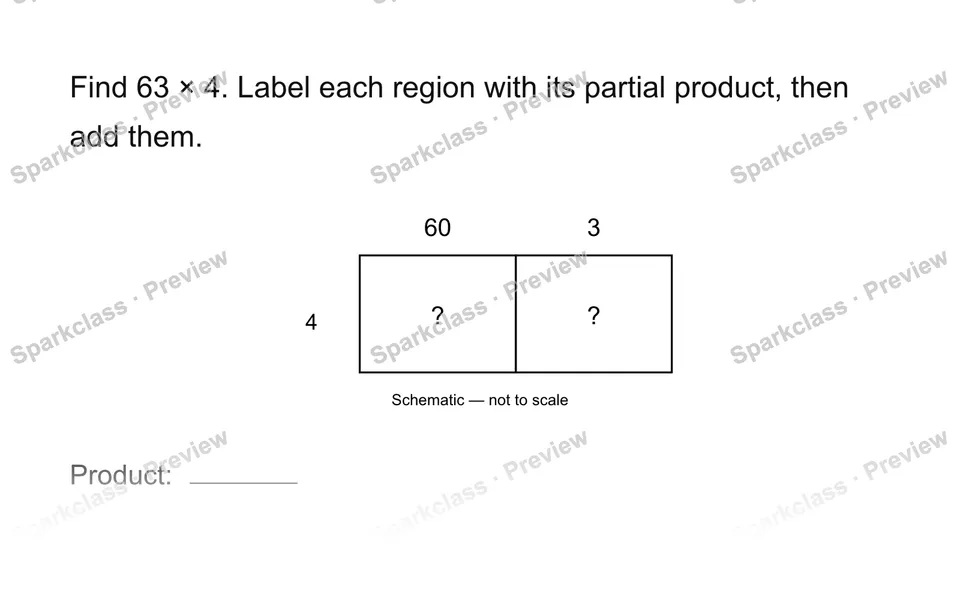 Area and partial products — Grade 4 problem preview