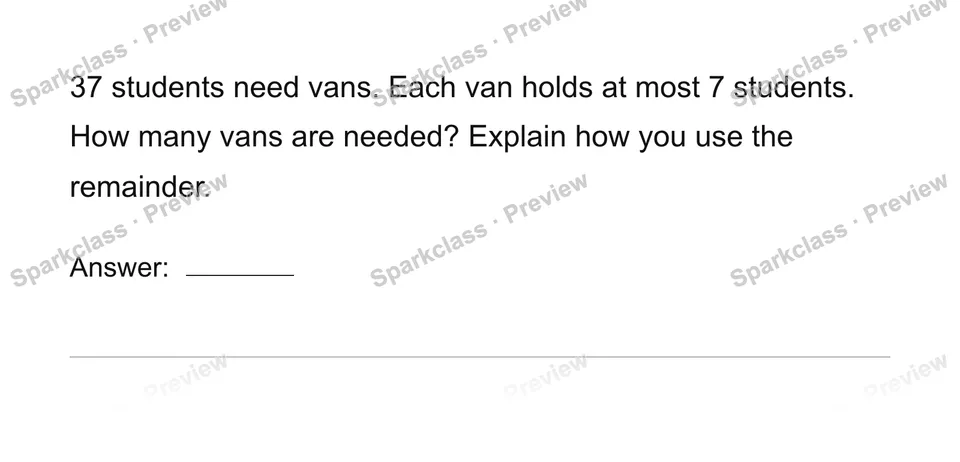 Interpret the remainder in context — Grade 4 problem preview