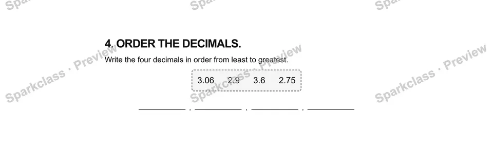 4.Order the decimals. — Grade 5 problem preview