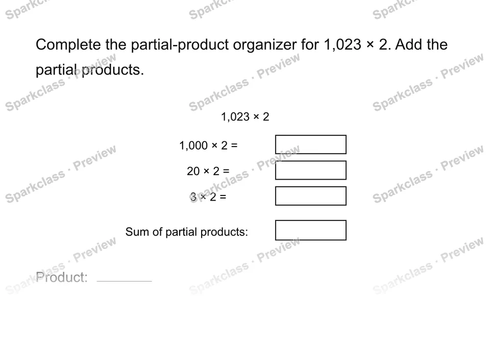 Multiply a four-digit number — Grade 4 problem preview