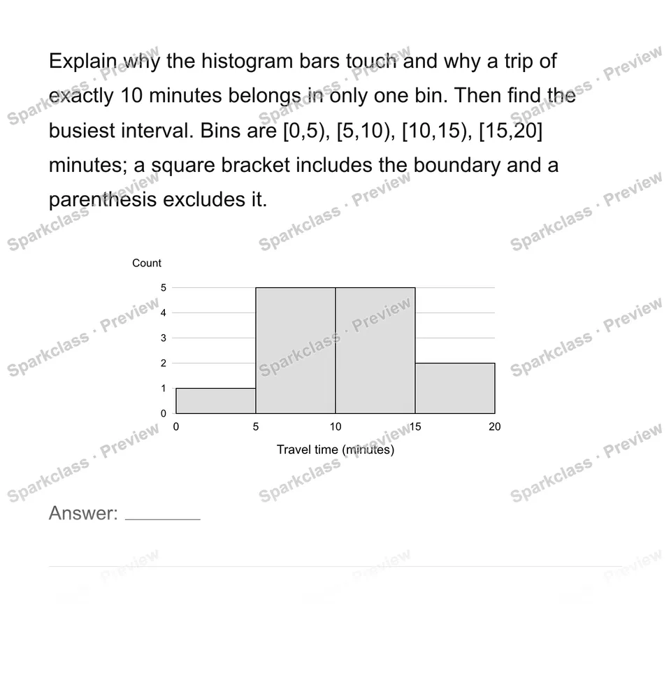 Construct and interpret equal-width histograms — Grade 6 problem preview