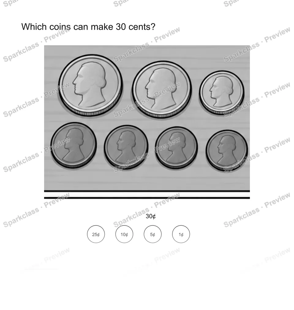 Choose coins — Grade 2 problem preview