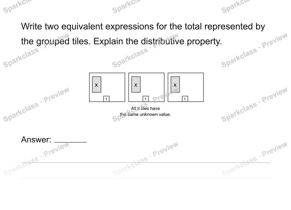 Generate and justify equivalent expressions — Grade 6 problem preview