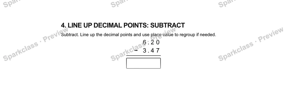 4.Line up decimal points: Subtract — Grade 5 problem preview