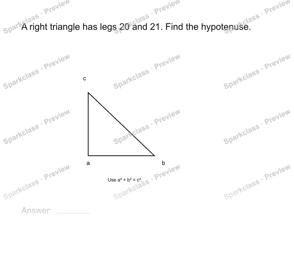 Find a hypotenuse — Grade 8 problem preview