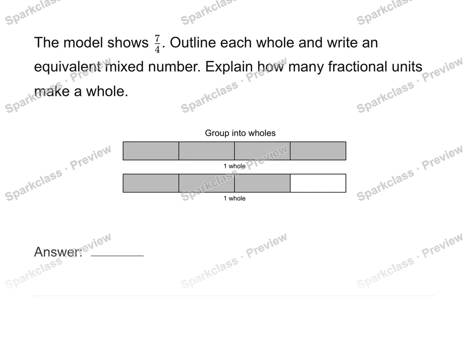 Group fractional units into wholes — Grade 4 problem preview