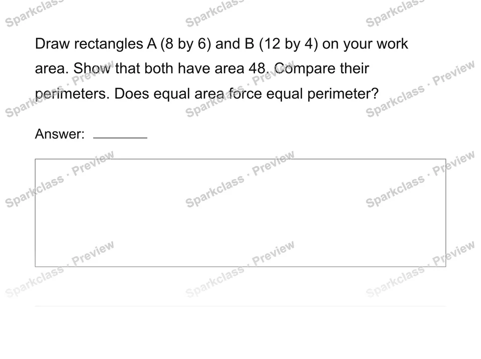 Same area, different perimeter — Grade 4 problem preview