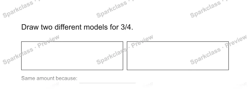 Draw two different models for 3/4. — Grade 5 problem preview