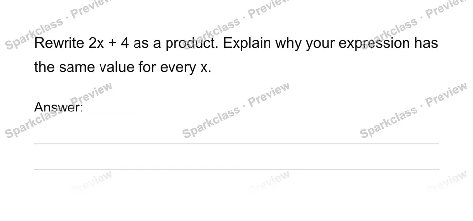 Generate and justify equivalent expressions — Grade 6 problem preview
