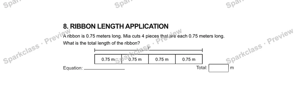 8.Ribbon length application — Grade 5 problem preview