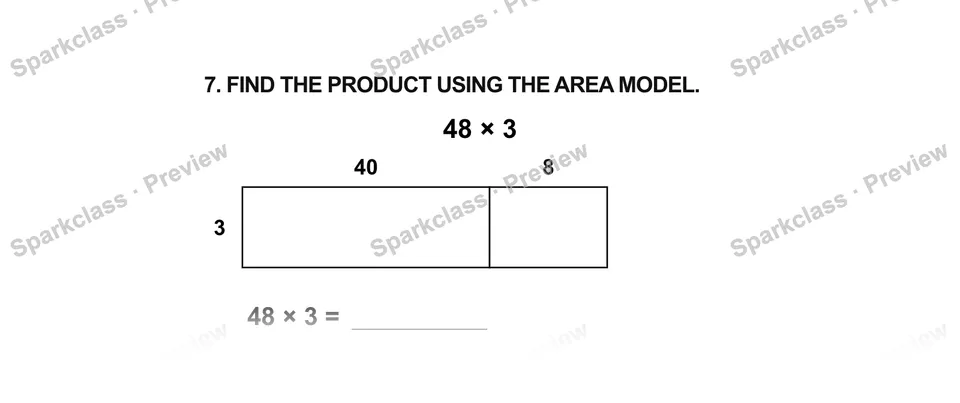7.Find the product using the area model. — Grade 5 problem preview
