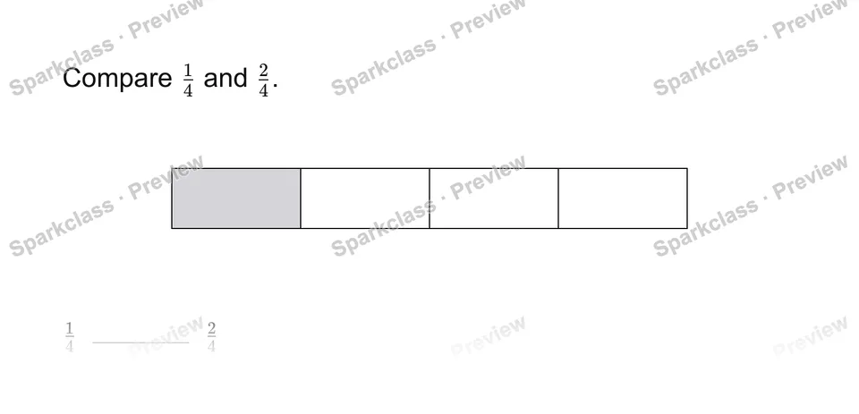 Compare same denominators — Grade 3 problem preview