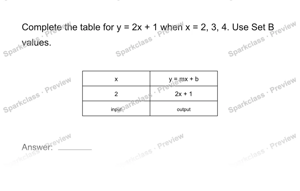 Complete a function table — Grade 8 problem preview