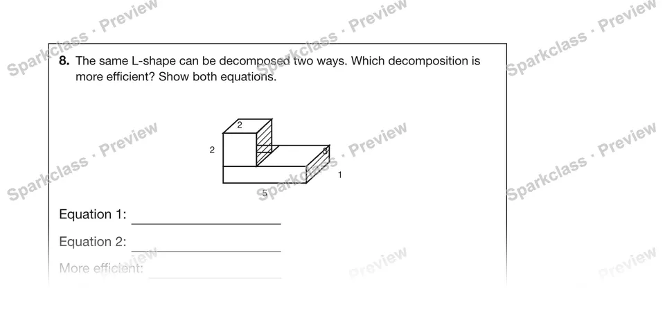 8.The same L-shape can be decomposed two ways. Which decomposition is more efficient? Show both equations. — Grade 5 problem preview
