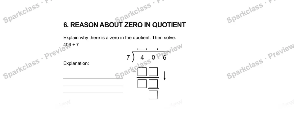6Reason about zero in quotient — Grade 5 problem preview