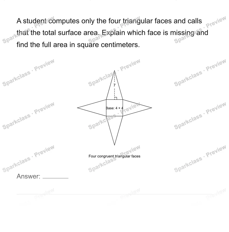 Use triangle-and-rectangle nets for surface area — Grade 6 problem preview