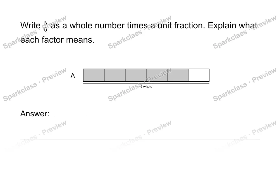 Express a fraction as unit-fraction multiples — Grade 4 problem preview