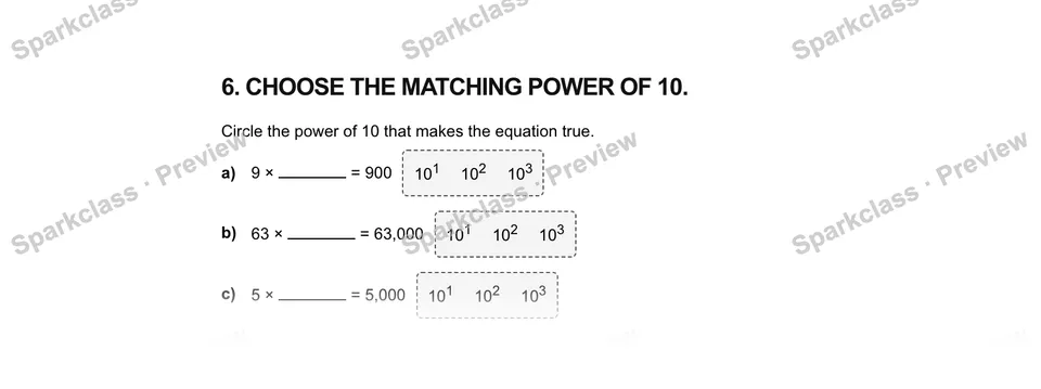 6. Choose the matching power of 10. — Grade 5 problem preview