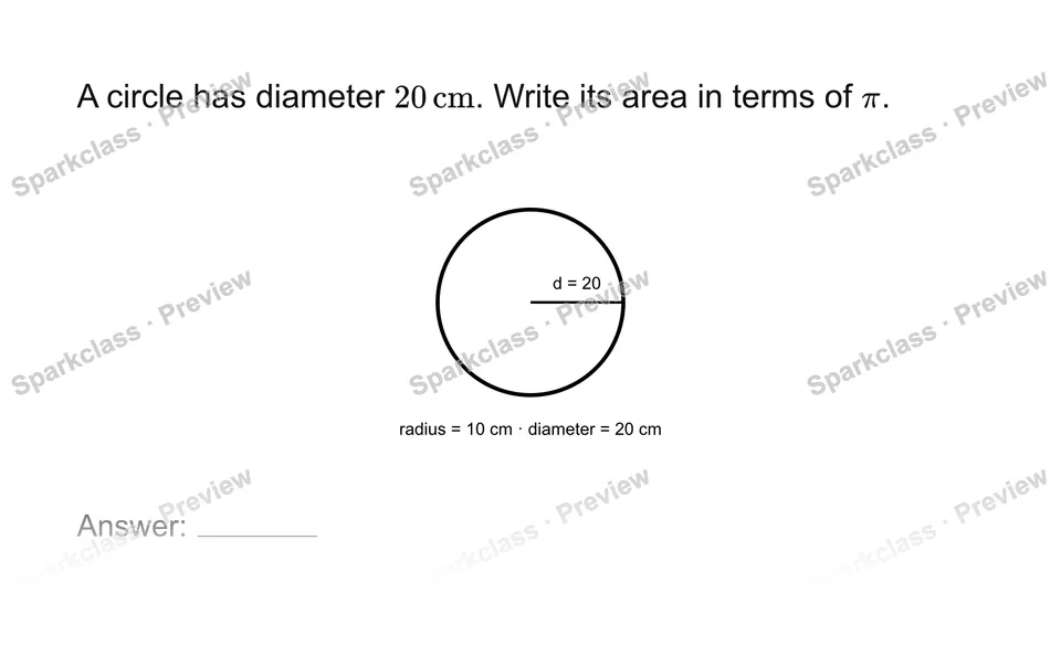 Find area in exact form — Grade 7 problem preview