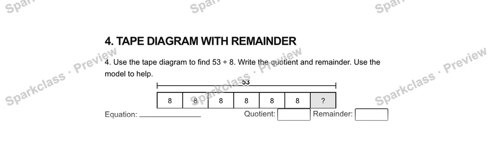 4Tape diagram with remainder — Grade 5 problem preview