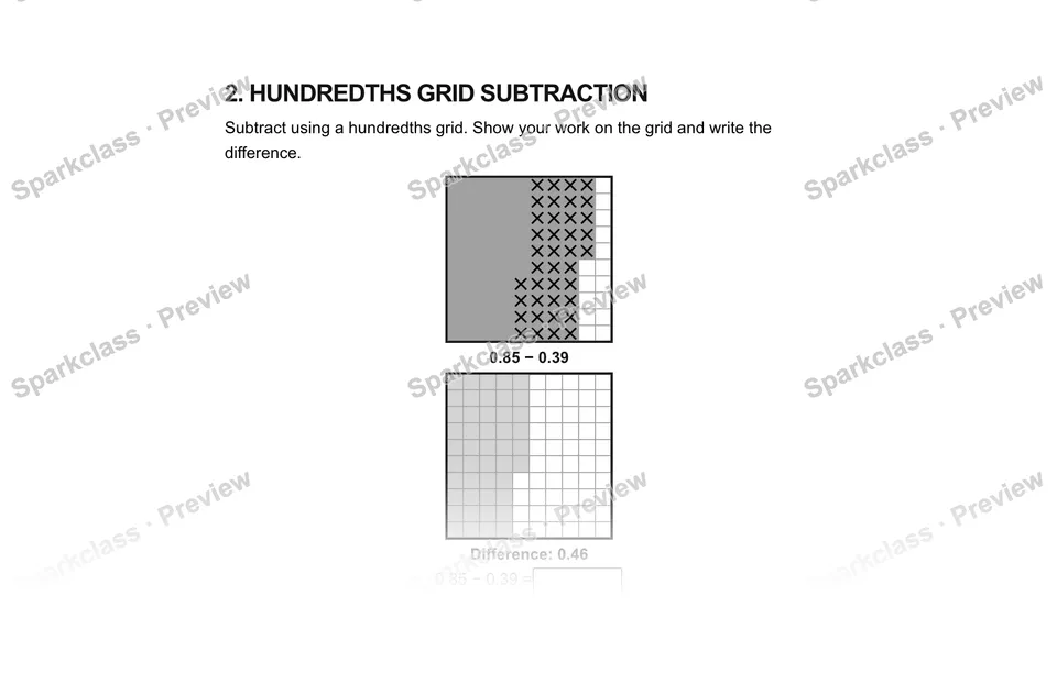 2.Hundredths grid subtraction — Grade 5 problem preview