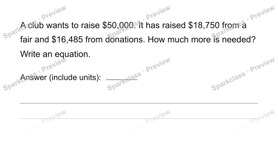 Reach a fundraising goal — Grade 4 problem preview